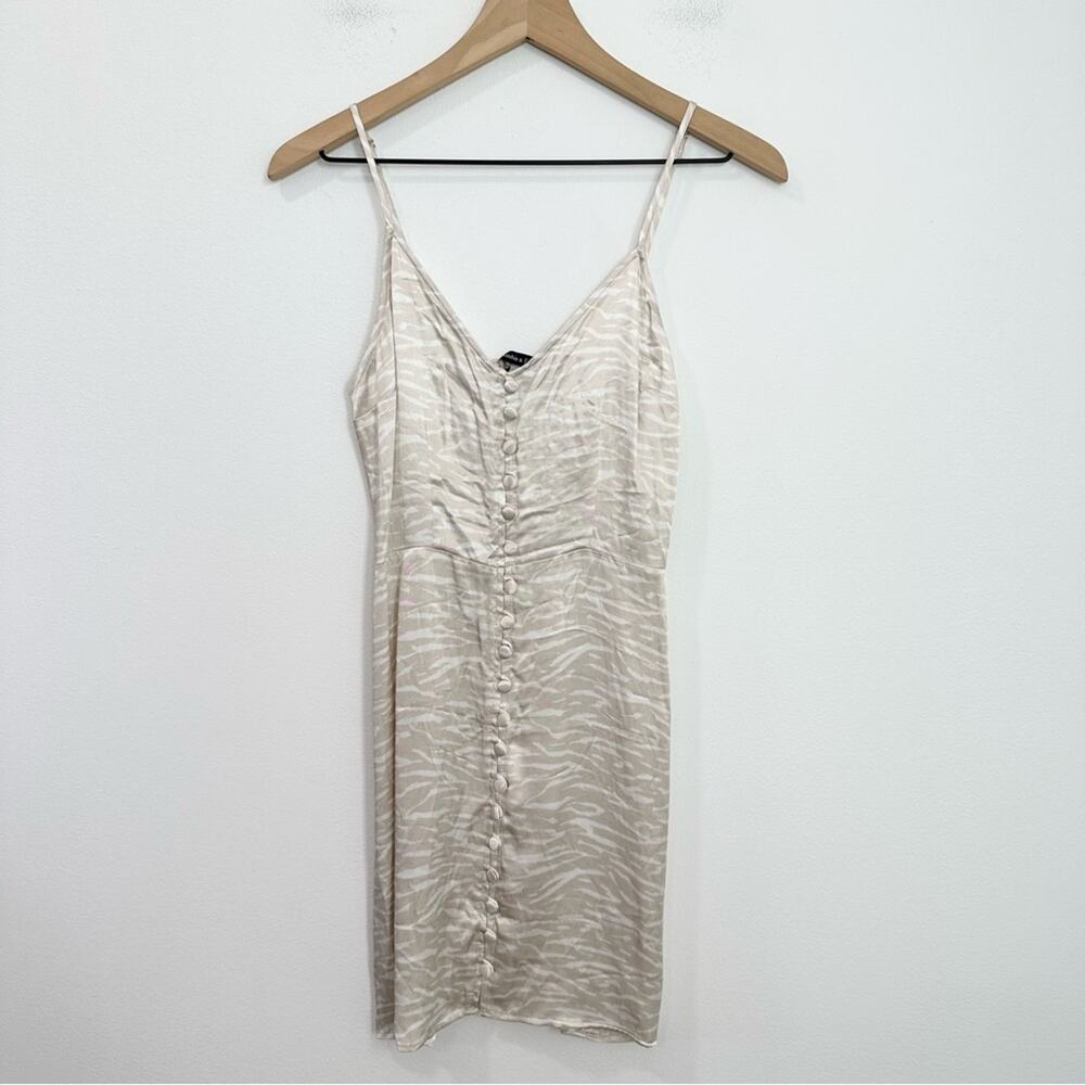 Abercrombie & Fitch Animal Print Button Satin Slip Dress Cream Size Small